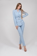 Adorable Young Fashion Female Model Posing Trendy Blue Pantsuit Full Length Isolated White Studio Background Beauty Luxury Blonde Business Woman Standing Stylish Clothing 1 Duzy 614b624b